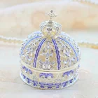 Metal Blue Luxury Crown Metal Jewelry Gift Box Can Insert 2 Rings