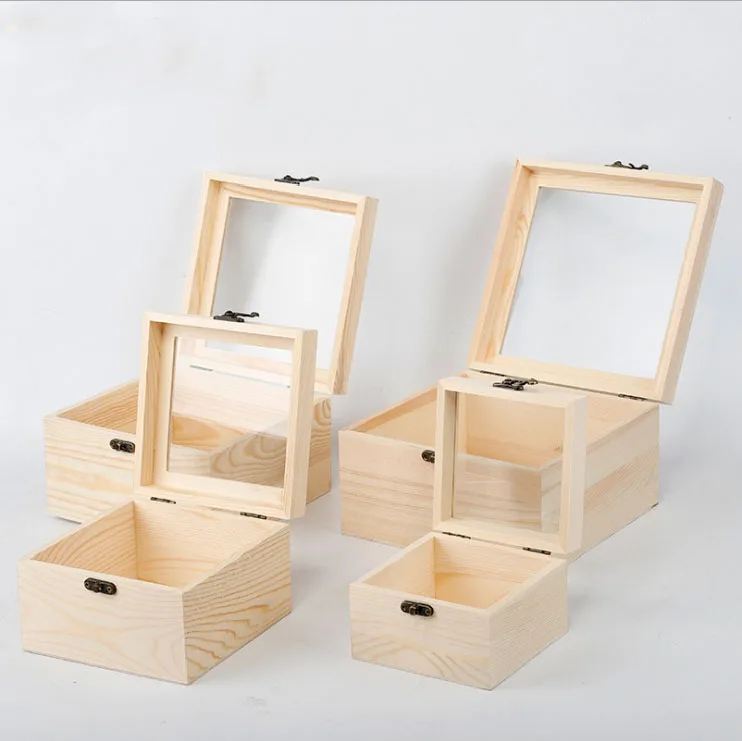 wooden tea box with transparent glass cover wedding gift storage