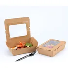 Biodegradable Disposable Craft Paper Container Bowls Custom Take Away Fast Food Salad Boxes with Window