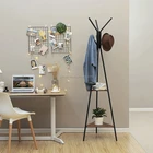 Antique Metal Wood Coat Rack Stand Tree Standing 2 Shelves for Clothes Hat Bag