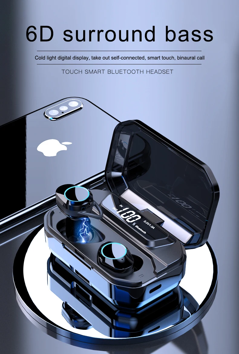 G02 TWS 5.0 Bluetooth 9D Stereo Earphone Wireless Earphones IPX7 Waterproof Earphones 3300mAh LED Smart Power Bank Phone Holder - ANKUX.COM