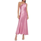 Custom women clothing fashion sexy one shoulder satin long maxi slip silk dress