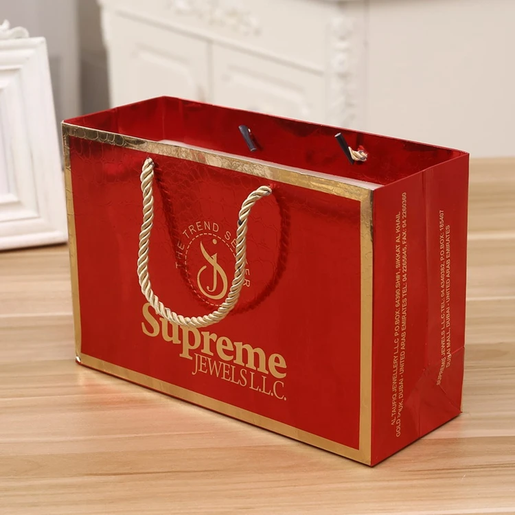 high quality gold hot stamping margin jewelry gift paper bag