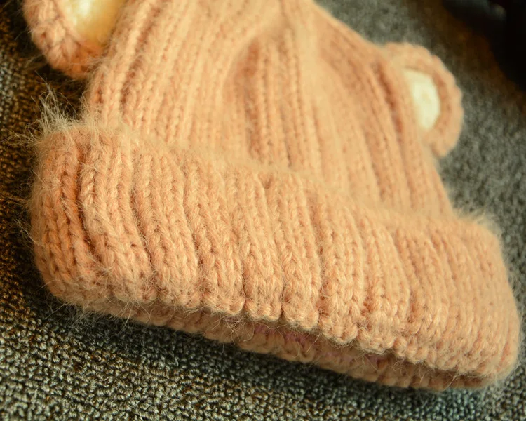 Wool Yarn Skullies Beanie Knitted Hat Cap Earmuffs Kids Winter Hat Lovely Cat Ears Baby Hat EA048