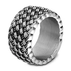 Retro Stainless Steel Woven Shape Finger Band Ring for Men