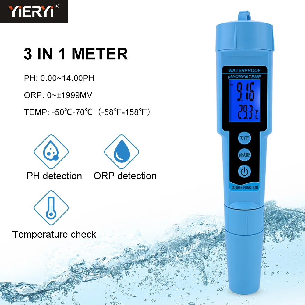 Chuyên Nghiệp 3 Trong 1 PH ORP Nhiệt Độ Nước Meter Nước Detector Multi-Thông Số Kỹ Thuật Số Tri-Meter Chất Lượng Nước Monitor Tester