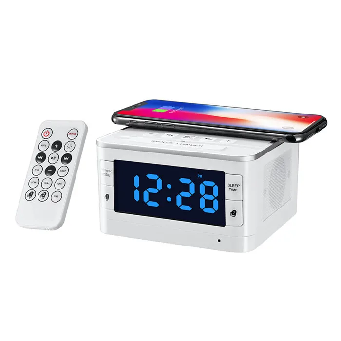 wireless alarm clock speaker with Qi charging radio blue tooth music Remote control - ANKUX.COM