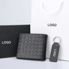 Custom logo rfid wallet men keychain leather men gift set