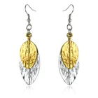 Initial simple gold silver leaf alloy round earrings metal color multi-layer round large pendant earrings