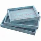 Rustic Wooden Serving Trays with Handle Set of 3 Large Medium and Small Nesting Multipurpose Trays for Breakfast Coffee