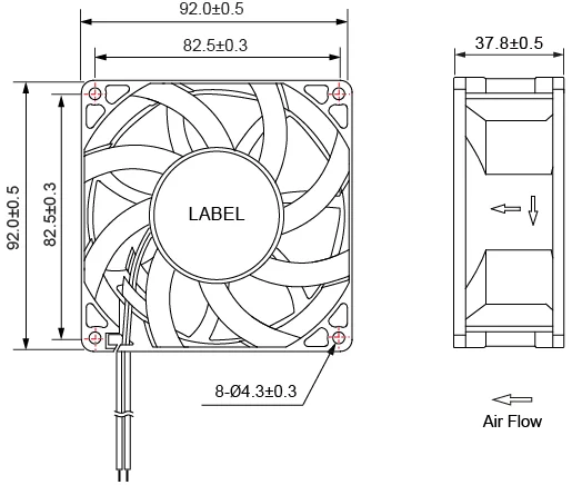 Axial Cooling Fan, 92x92x38mm, 12V, 24V - detail 2