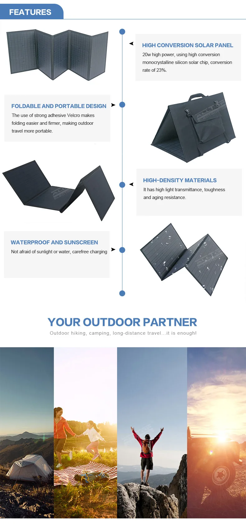 ALLTOP New arrived intelligent recognition is widely compatible waterproof 150w portable folding solar panel
