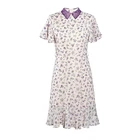 New Fashion Lace Floral Waist Temperament Collar Collar Chiffon Dress Female Women Summer