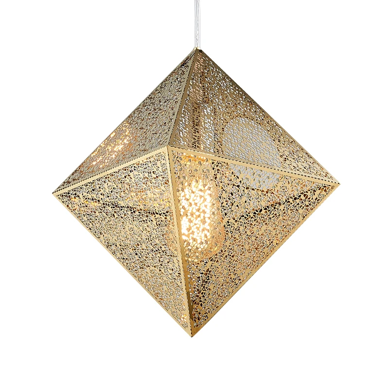 Fashion web etched  Polyhedron stainless steel pendant light led Etching Light Simple Chandelier
