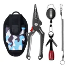 SAMSFX 7.5 inches Aluminum Saltwatern Fishing Pliers with Coiled Lanyard and Sheath, Quick Knot Tying Tool