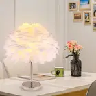 2019LOW MOQ Table Lamp Nordic White Feather Table Lamps Black Metal Bed Side Table Light For Home Decoration