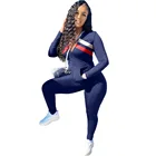 European and American women's clothing color splicing pocket sports leisure two-piece set