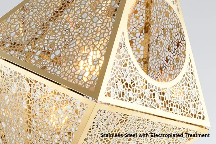 Fashion web etched  Polyhedron stainless steel pendant light led Etching Light Simple Chandelier