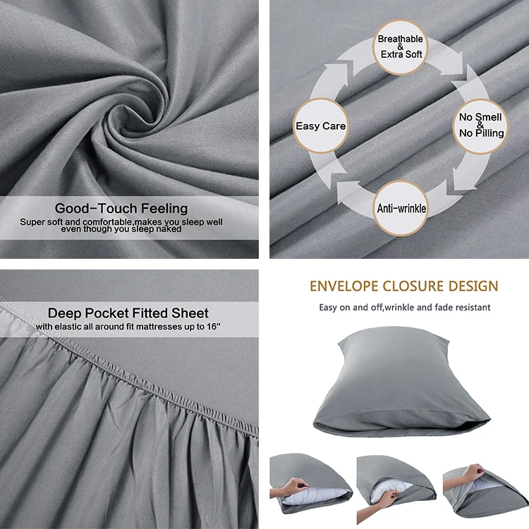 Home Textile Bed Sheet Solid Color Brushed Microfiber Fabric 4 Pcs Fitted Bed Sheet