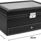 High Quality Leather Velvet 12 slots Watch Box With Jewelry Drawer Black Watch Case