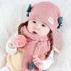 H34 Children Boys Girls Knitted Hat Scarf Gloves Set Winter Warm Crochet Beanie Baby Kids Thick Pom Pom Hats