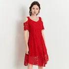 2019 Summer sexy women dress v-neck short sleeve high waist lace dress ladies