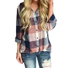 Supplier 5XL Plus Size Casual Plaid Shirt Long Sleeve V Neck Long Tops Blouses For Women