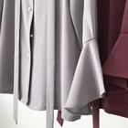 White Blouse Red Grey White Blouse Tops Wholesale Pearl Button Bow Occupation Long Sleeve Shirt Women Blouse