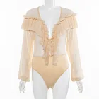 Chiffon ruffled women bodysuit Sexy deep v-neck long sleeve female top bodysuit Elegant party club ladies top shirt