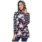 Womens Drawstring Floral Printed Hoodie Pullover Sweatshirts With Pocket