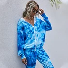 Digital Print Zipper Tie-dye Hoodie For Women With Long Sleeves