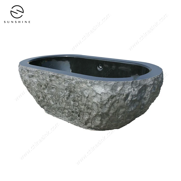 Genuine Absolute Black Granite Freestanding Soaking Bathtub Manufacturer