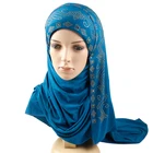 Best selling thin stripe dubai head wrap arab muslim jersey hijab with stone scarf shawl fpr muslim women