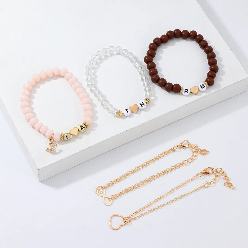 yiwu nimai plastic beads jewelry sets women infinite love heart charm ankle bracelet letter bracelets