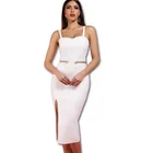 2019 The latest style Fashion Spaghetti Straps Side Split Sexy White Bodycon Bandage Dress For Women