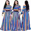 Women's multi-color stretch knit stripe print fashion casual suit Europe and America ladies large size big swing dress