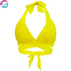 Women's yellow color plus size halter shirred sexy bikini swimwear bra