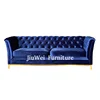 Jiuwei Furniture Modern Home Living Room Lounge Stainless Steel Furniture Tufted Navy Chesterfield Sofas