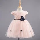2019 selling 3D flower embroidery short sleeve kids girls party pretty princess dresses