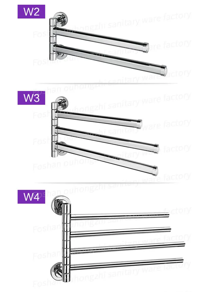 Factory Direct High Quality Bathroom Movable Towel Rack 304 Stainless Steel Folding Rotary Towel Bar Double