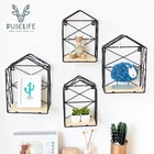 High quality wood shelf metal wire wall shelves storage basket for Bedroom or Living Room