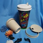 コーヒーカップ紙カバー maded 100% 天然バガス分解性 pla 、 pbs 非プラスチックコーティングされたリアル紙蓋ないプラスチックの蓋