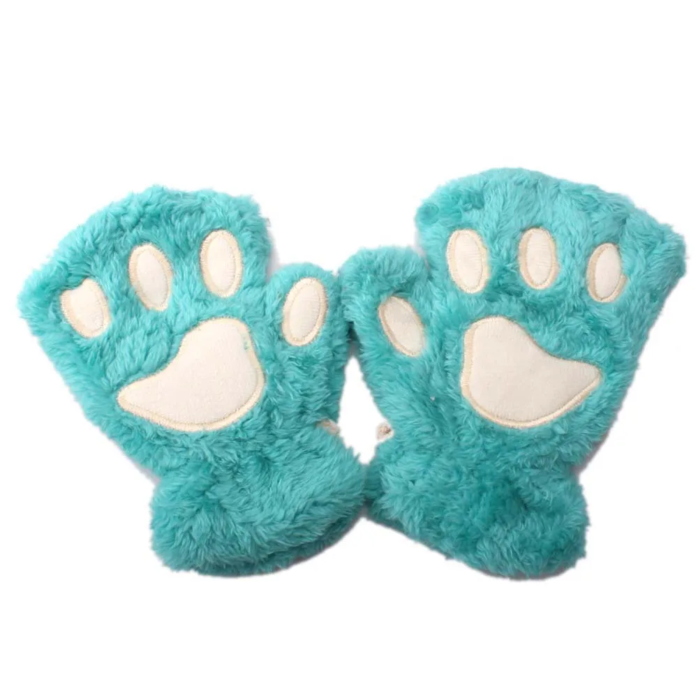 Baby Winter Thick Warm Gloves Outdoor Half Finger Gloves Cute Cartoon Cat Claw Gloves