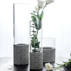 Nordic Simple Cement Flower Glass Vase Transparent Home Living Room Decoration Straight Flower Pot