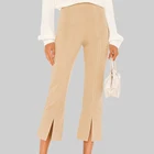 Elastic Waist Quick Dry back zipper Wide Leg Pants side slit solid color women jeans trousers