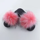 Wholesale Women Fluffy Faux Fox Fur Slippers New EVA Ladies Slipper