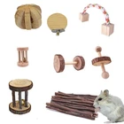 Hamster Chew Toys Natural Wooden Play Toy Exercise Bell Roller Teeth Care Molar Toy for Bunny Rabbits Rats Gerbils