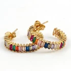 Hoop Earrings Fashion Ladies Crystal Hoop Earrings Multicolor Glass Rainbow Stud Earring