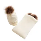 Winter Warm 2 Pcs/set Baby Cute Soft Knit Crochet Fur Ball Hat Infant Baby Bonnet Beanie Cap And Scarf Neck Warmers Set