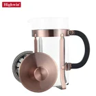 Highwin new release Stainless Steel and Borosilicate Glass Vintage Cpooer Coffee maker with french press double mesh